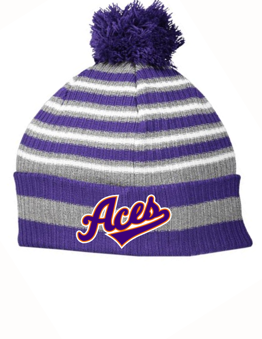 East Aces Leather Patch Beanie with Pom